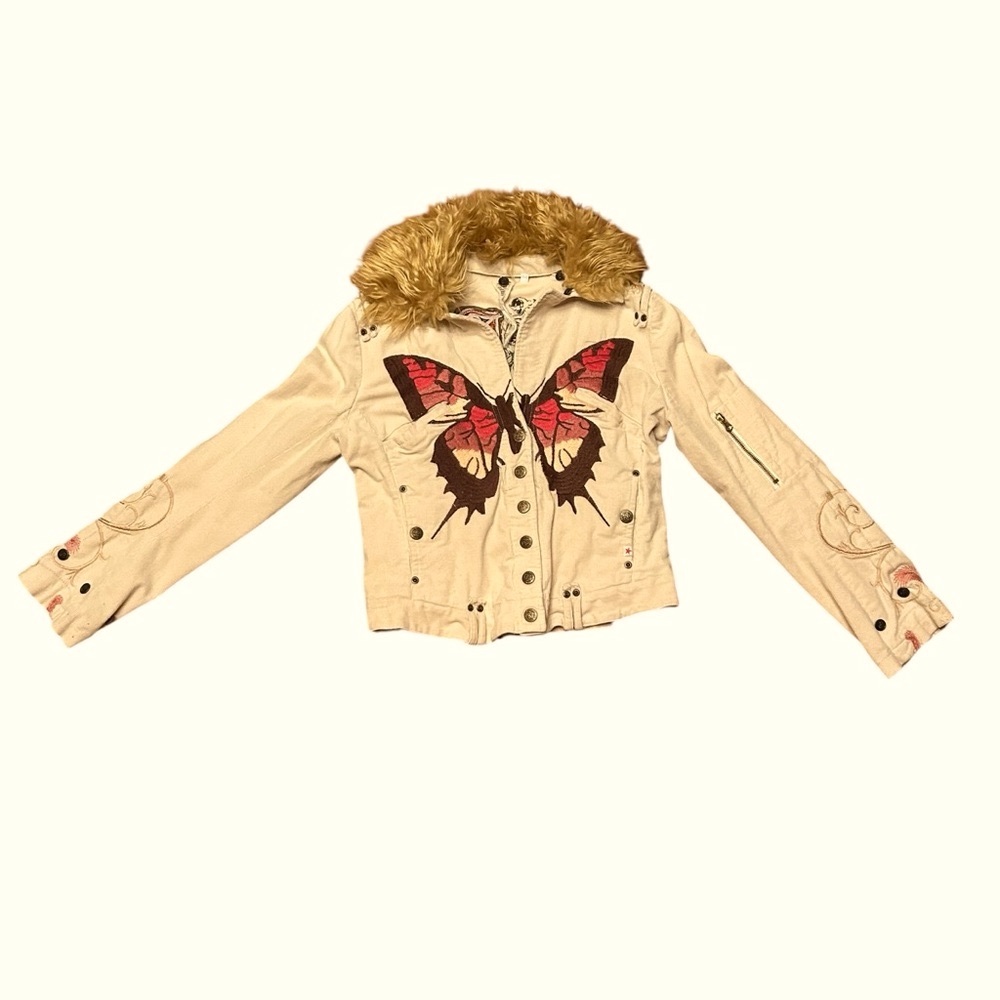 Johnny Was Vintage Cargo Cordorouy Jacket With Butterfly embroidery